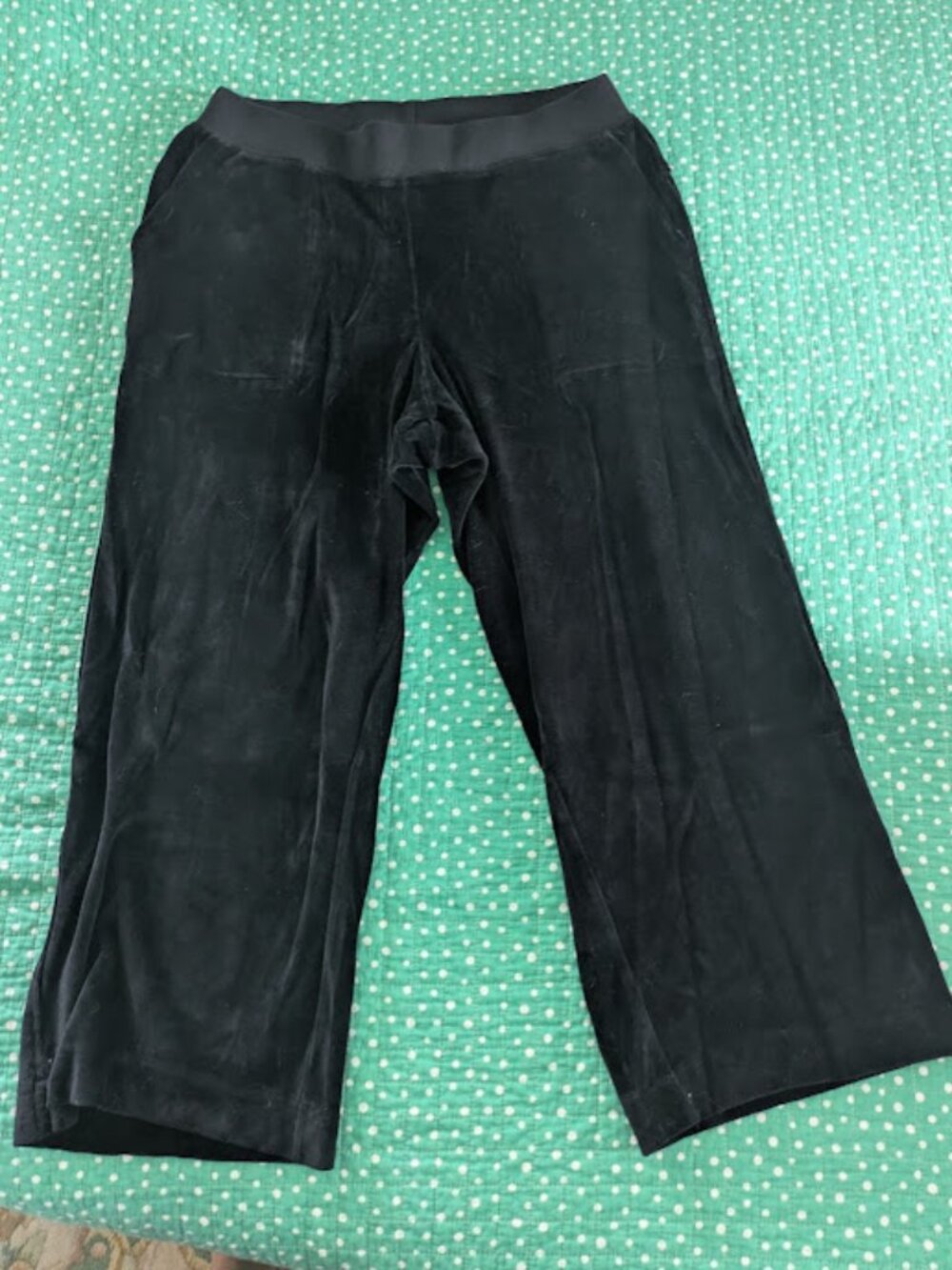 NEW PACT Women's Sz L Wide Leg Pant Black Velour Organic Cotton Cropped NWT